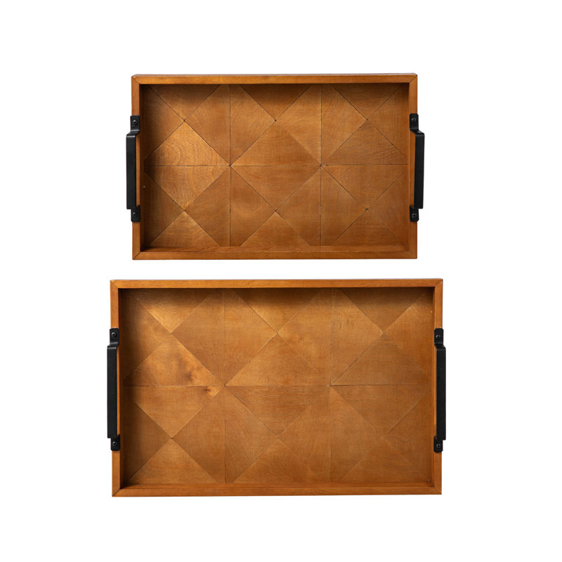 Plateaux géométriques rectangulaires en bois avec poignées en métal