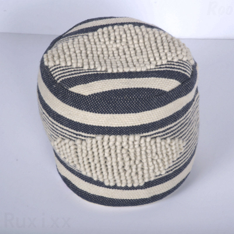 Fabric Upholstered Cylindrical Pouf Ottoman, Gray