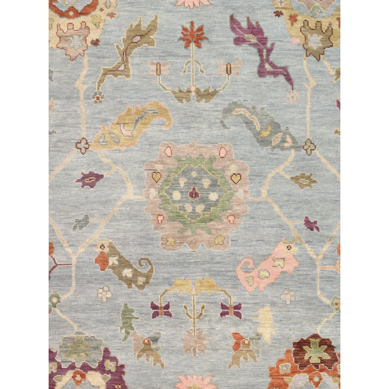 Canvello Oushak Hand-Knotted Blue Wool Area Rug- 9'9" X 13'8", Rectangle 8'10" x 12'