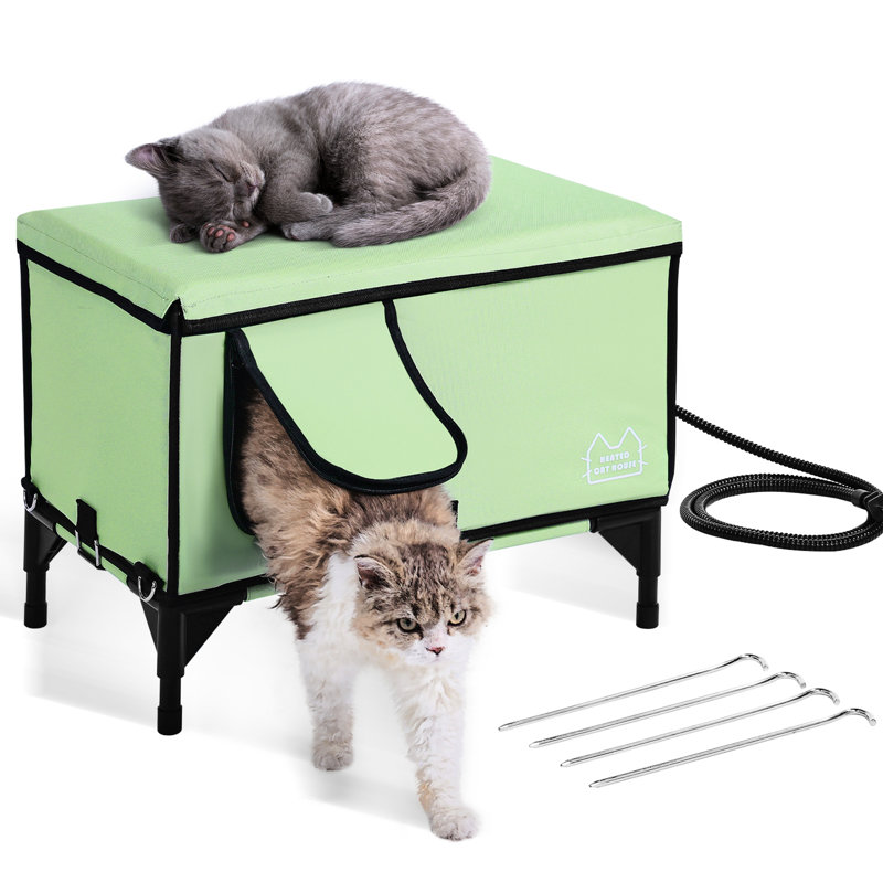 Cage à chat surélevée cubique M avec coussin de 30 W - Thermostat intelligent pour une utilisation sûre, aluminium réfléchissant la chaleur, revêtement double couche, protection contre les coupures de courant imperméable,