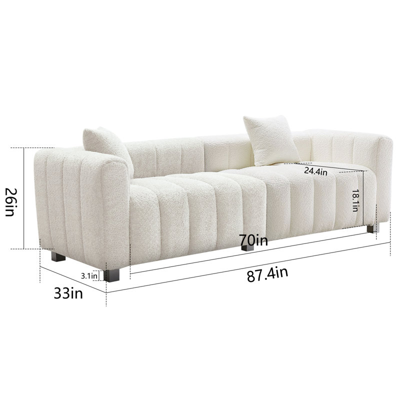 Causeuse 3 places 87,4 po en velours de qualité supérieure, Tissu blanc