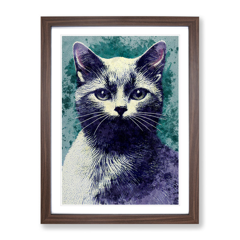 Pretty Cat - Single Picture Frame Painting, Walnut Framed, 64cm H x 46cm W x 2cm D