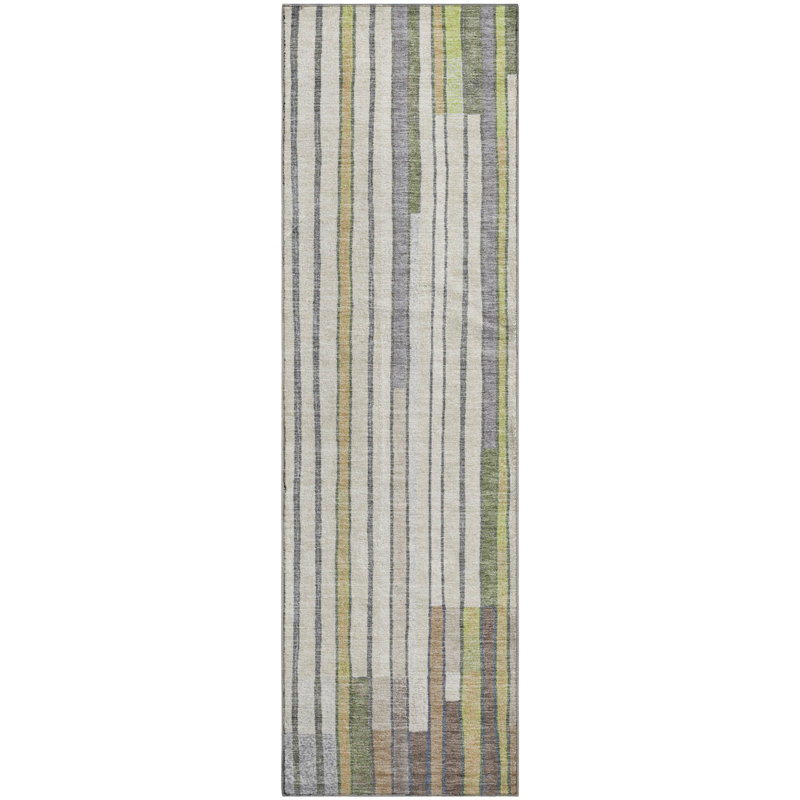 Premium Machine Washable Mayfield AMF2189 geometric Rug, 2'3" x 7'6" Runner, Olive
