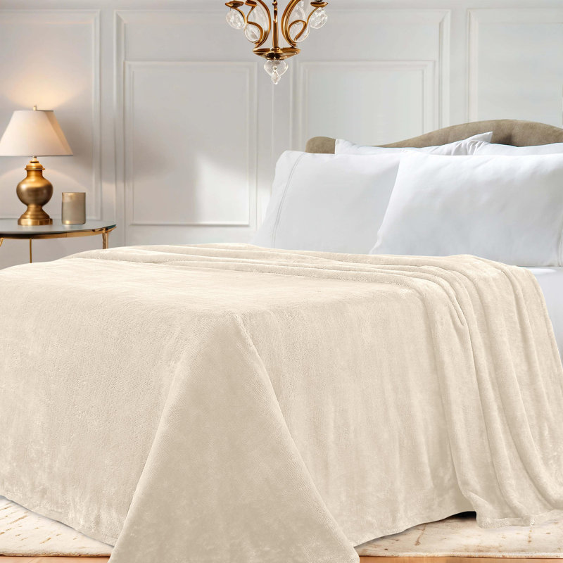 Ivory Twin Reversible Fleece Throw Blanket