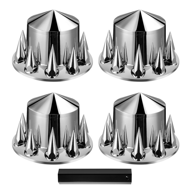 Rear Axle Wheel Covers, Spiked Axle Cover for Semi Truck, ABS Electroplate Rust-Resistant Lug Nut Covers, Universal Fit, Installation Tool Included, Complete Axle Cover Combo Kit