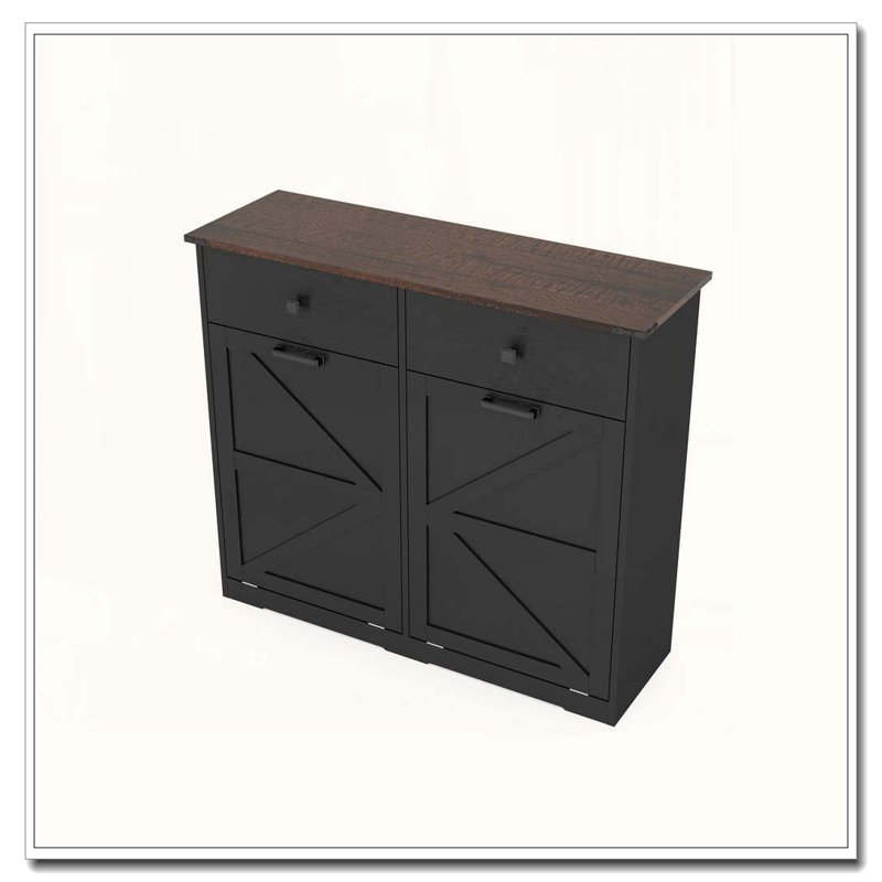 Armoire de tri de lessive, poubelle basculante, Noir