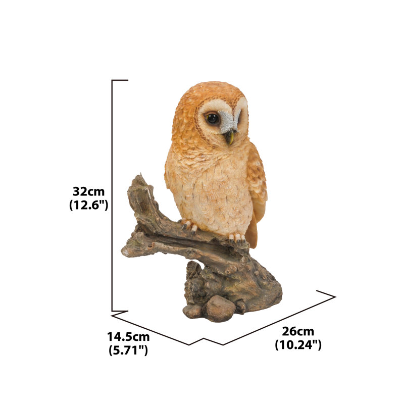 Beige and Brown Polyresin Owl on Stump Statue