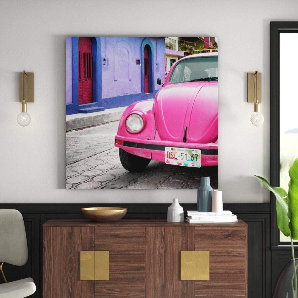 Leinwandbild Pink VW Beetle