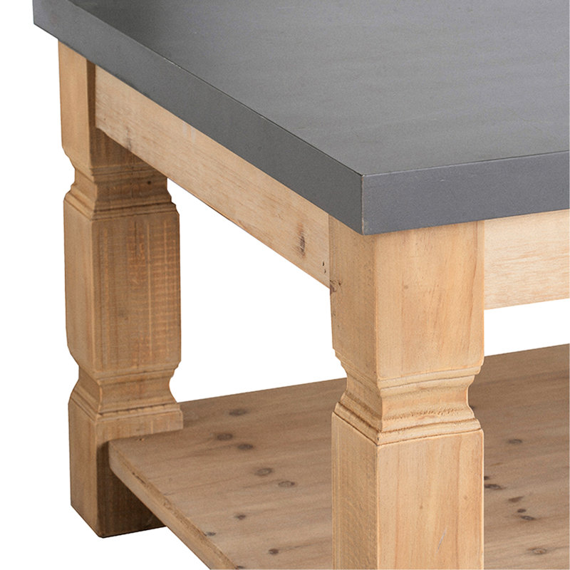 Table basse rustique moderne - 47,8 x 28 x 18,8 po avec surface rectangulaire en béton et en bois et cadre en bois 47,8 x 28 x 18,8