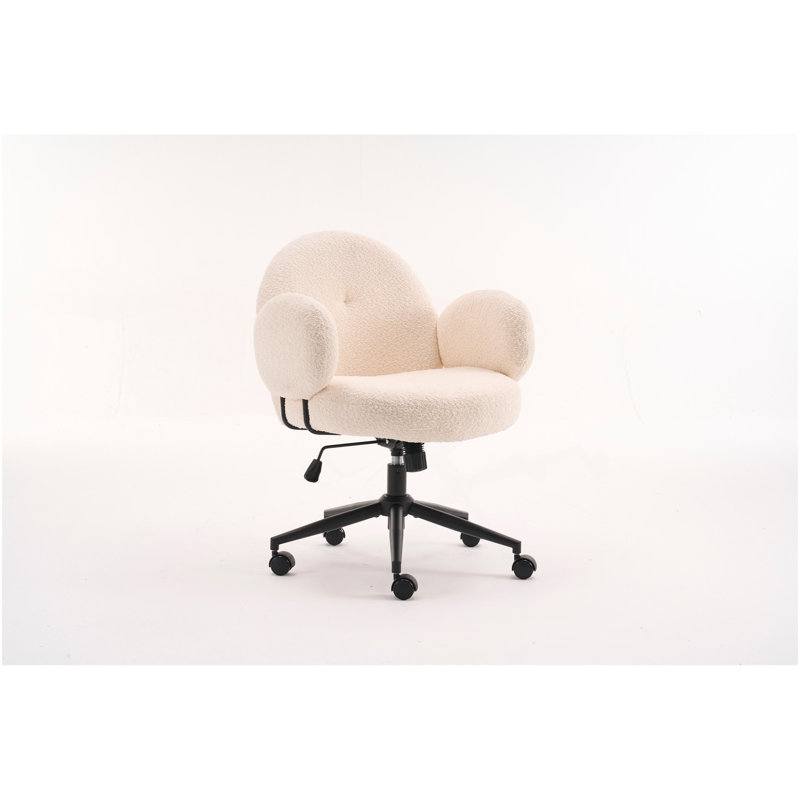 Chaise de bureau en tissu avec dossier incurvé ergonomique Boucle, Beige