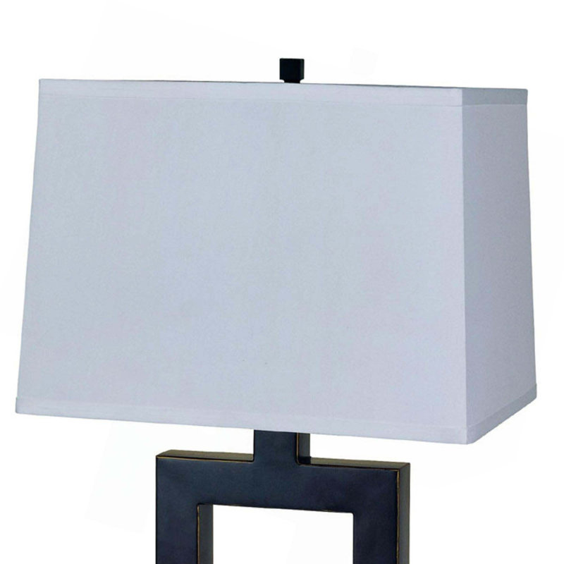 Lampe de table haute 22 po en métal avec finition bronze foncé, design carré, abat-jour blanc