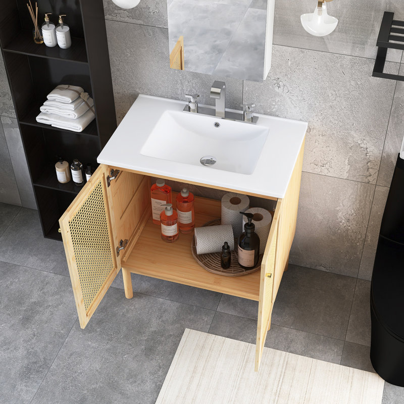 Meuble-lavabo autoportant de 30 po avec plateau en céramique intégré