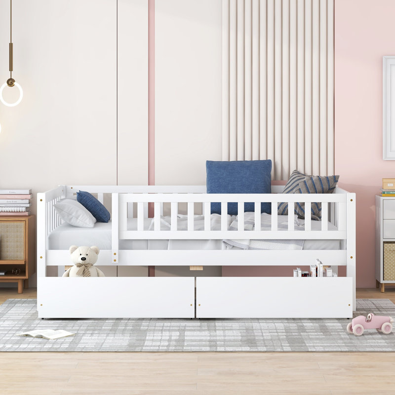 Kallel Daybed with Two Drawers and Guardrails, White, Twin