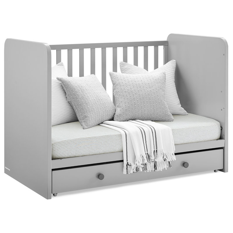 Gray GREENGUARD Certified 4-in-1 Convertible Crib with Storage Drawer