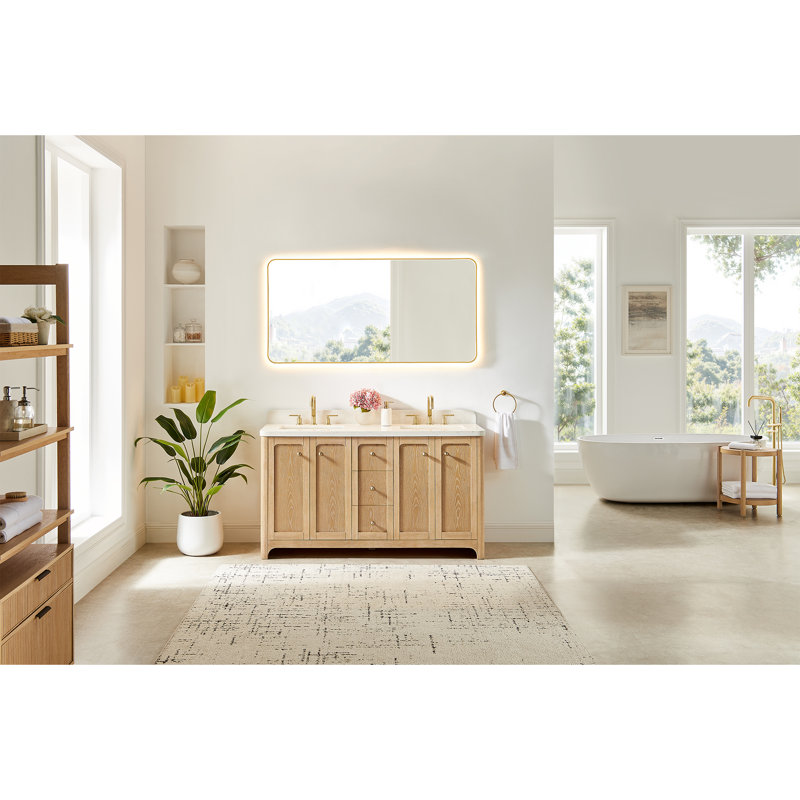 Meuble-lavabo double 60 po en chêne brossé Milner, 60"