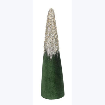 Velvet Green Christmas Cone Tree With Gold Glitter-2 Pcs
