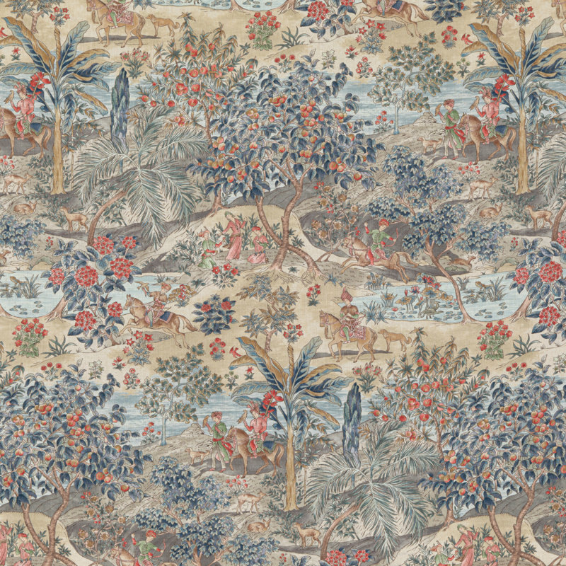Coromandel Ramayana Fabric, Red/Blue