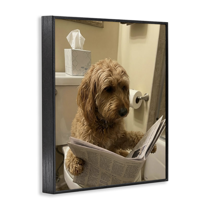 Chien et papier sur toile, estampe numérique, conception par Abigail Walker, 20 x 16, Midnight Black Giclee Framed