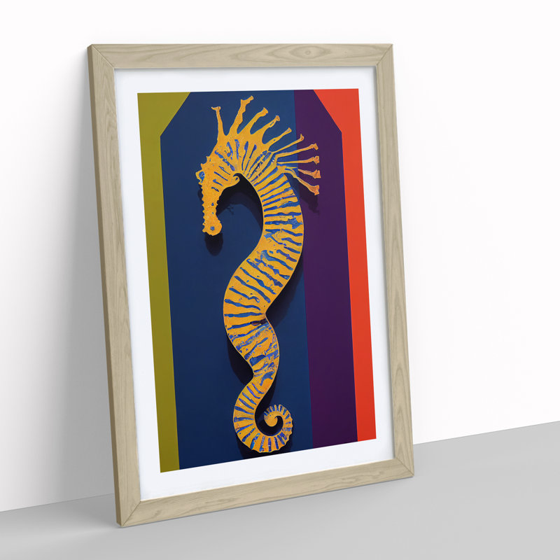 Seahorse - Single Picture Frame Painting, 34cm H x 25cm W x 2cm D, Oak Framed