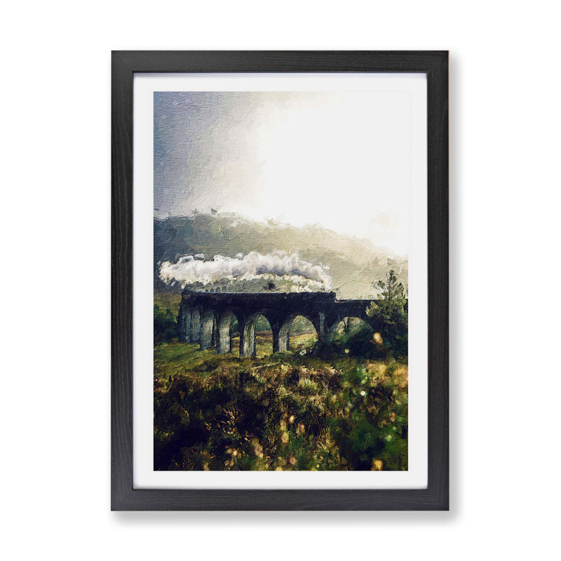 Steam Train Over Glenfinnan Viaduct - Single Picture Frame Painting, Black, 45cm H x 63cm W x 2cm D