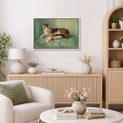 Illustration rétro de chaton endormi, images de chambre de bébé, impression sur toile encadrée, impression numérique.