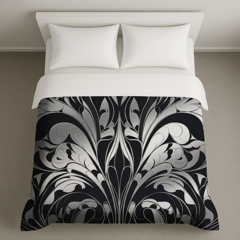 Housses de couette damassées noires et blanches, Lit simple