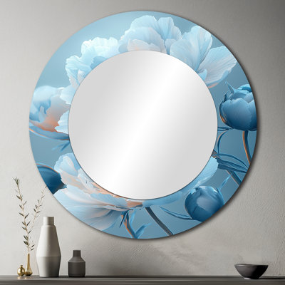 Pivoines bleues en velours bleu I - art mural traditionnel miroir décoratif - imprimé sur métal