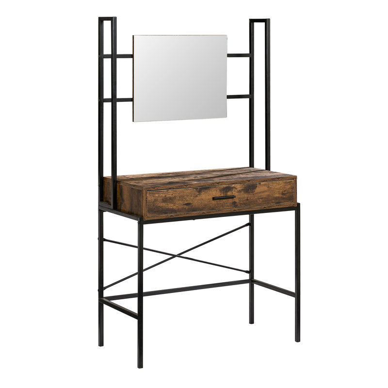 Oscar Dressing Table with Mirror, Dark Wood