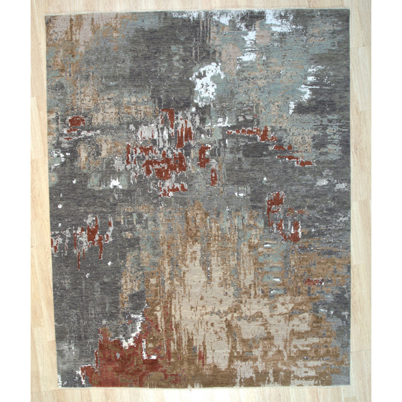 Cozy Modern Charcoal Hand Knotted Wool B.G.E. Contemporary Abstract Area Rug