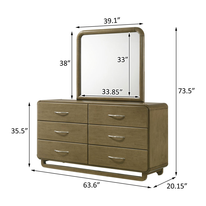 Commode 6 tiroirs et miroir Muscade