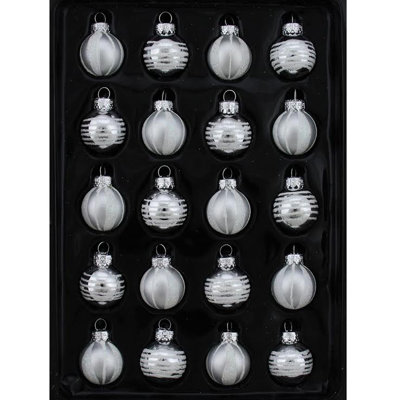 Ensemble de 20 petites boules de Noël argentées et blanches en verre 1 "(25mm)