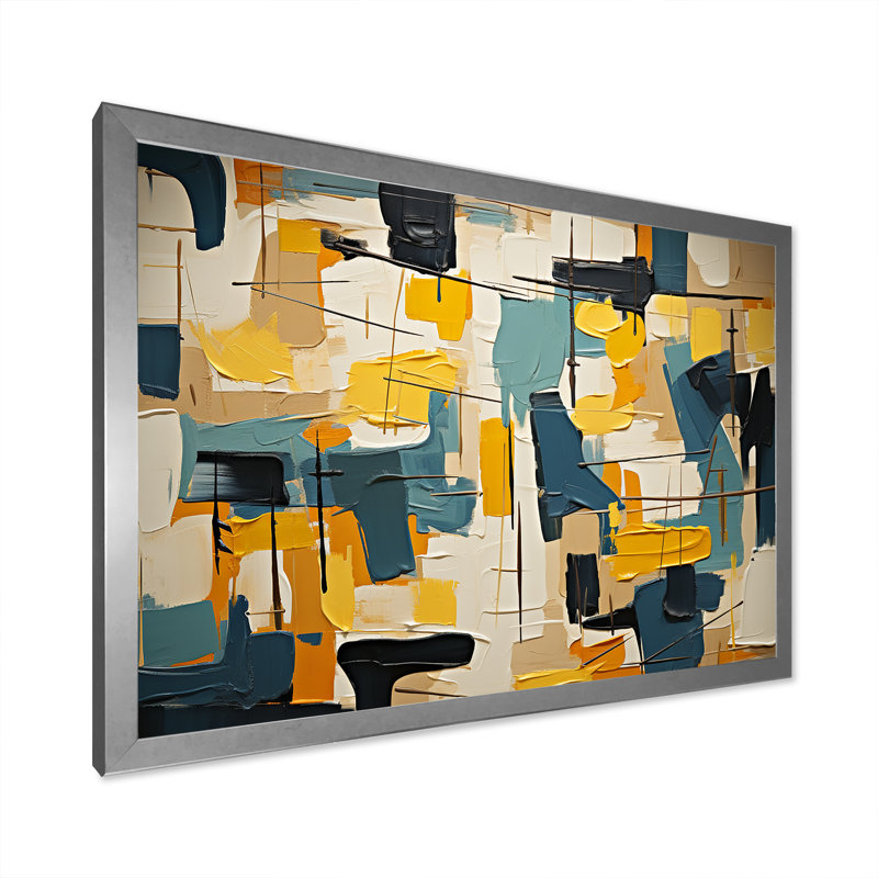Expressionnisme abstrait carré - peinture abstraite murale, H 30 po x l 40 po x P 1,5 po, Cadre simple argenté