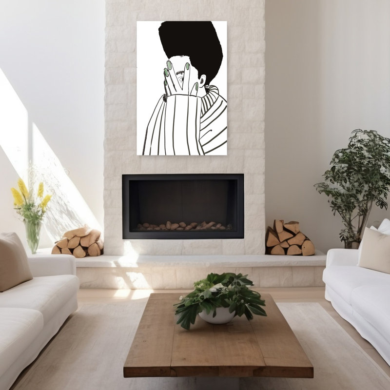 «Green Nails Peek», art mural abstrait moderne minimaliste, H 48 po x l 32 po