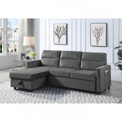 Canapé-lit modulaire réversible en velours gris foncé de 81,5 po avec méridienne de rangement et poche latérale Ivy