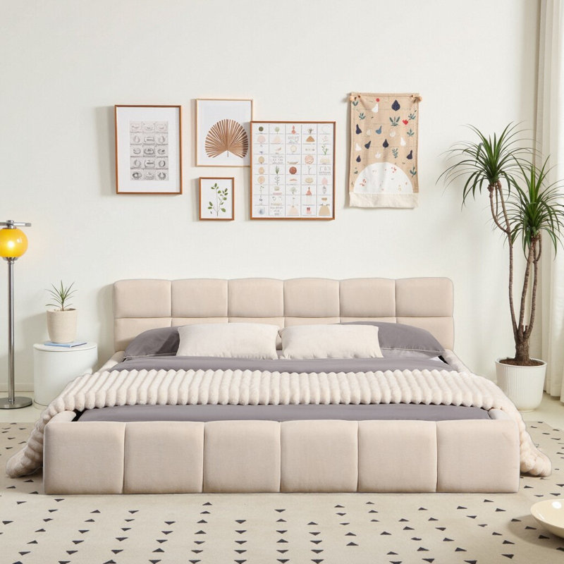 Lit tapissier élégant avec tête de lit en damier, Grand lit