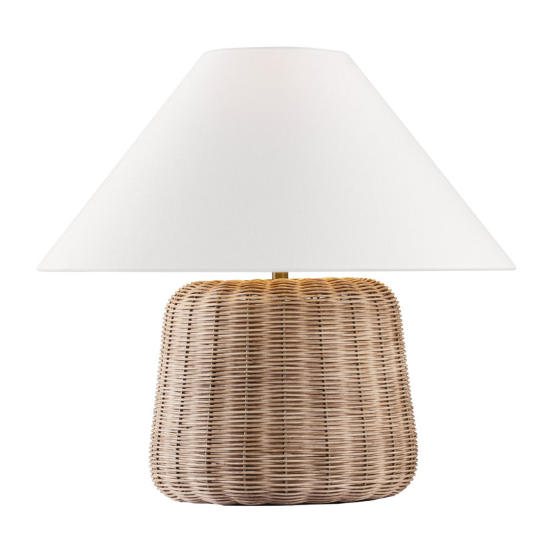 Thom Filicia Dumar 1 Light Bedroom Home Office Living Room Lamp In Blonde Rattan Finish With White Linen Shade