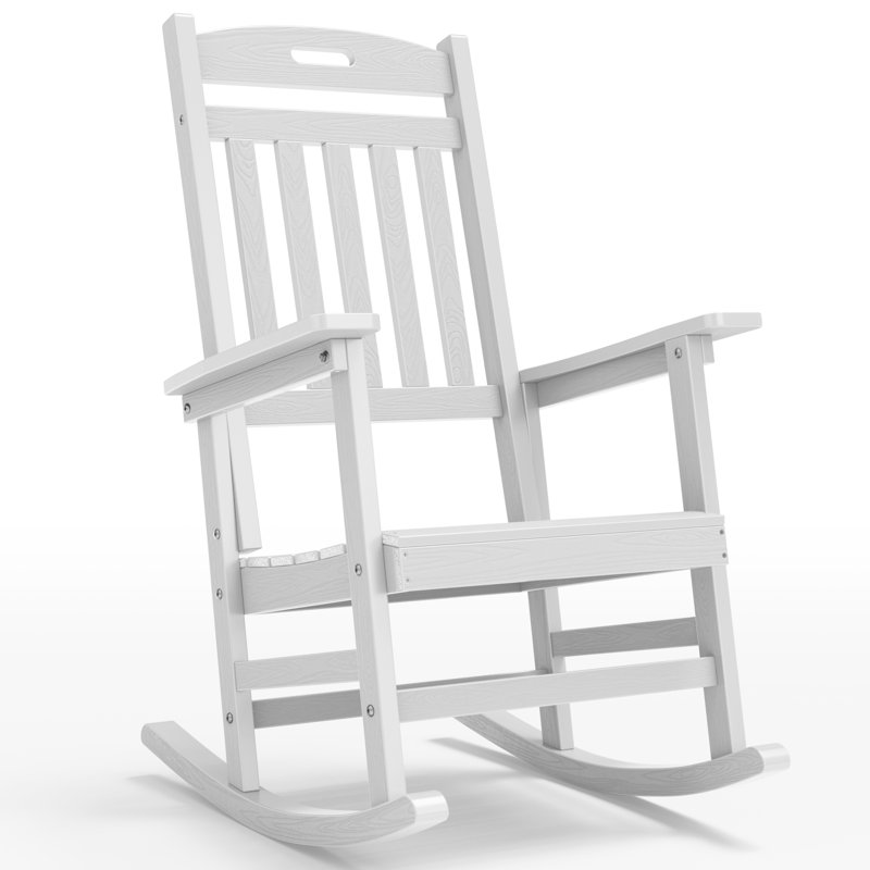 All Weather Porch Adirondack Rocking Chairs Outdoor Patio Rocking Chair Rocker Lawn Chair for Adult, White