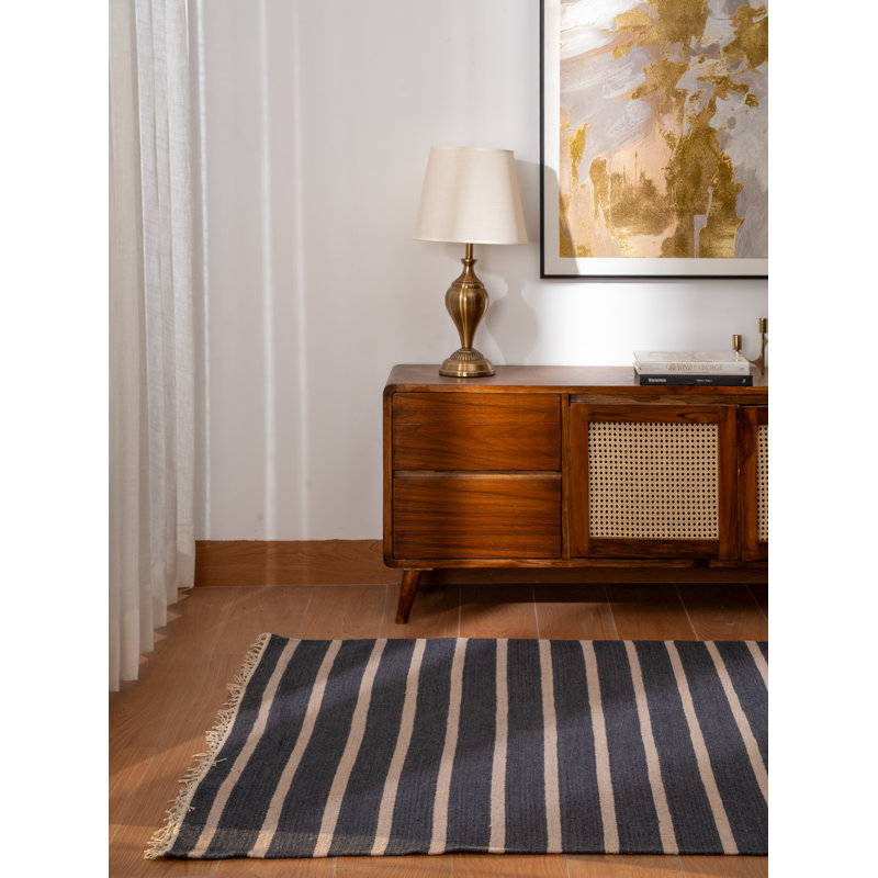 Reyes Hand Woven Flat Weave Kilim Wool Eco-Friendly Area Rugs - Rectangle, Charcoal Cream Color, Contemporary Modern Design, Low Pile Handmade Area Rugs for Living Room, Bed Room