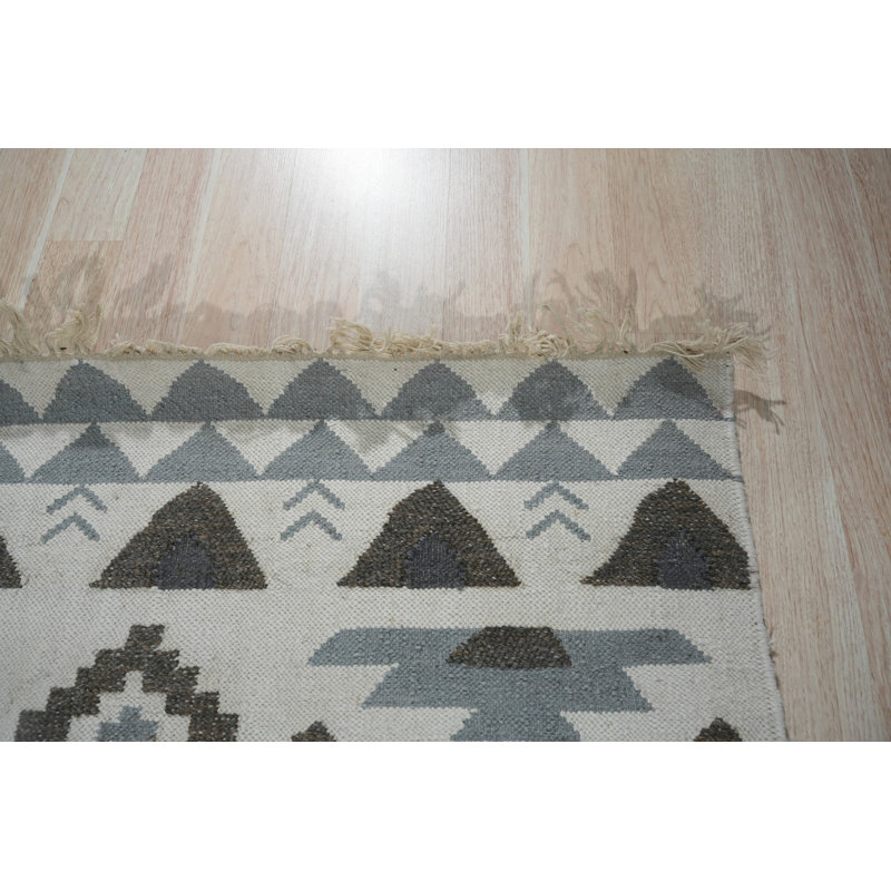 6x9 Ivory Flat Weave Wool Stacked Aztec Motifs Classic Traditional Modern Contemporary Carpet Rug