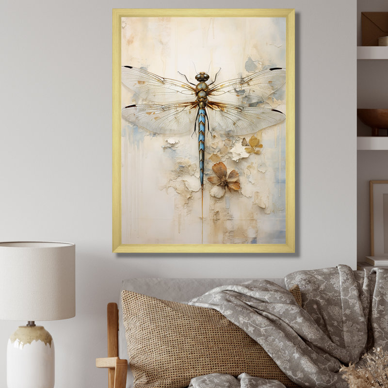 Libellule délice III - Libellule, art sur toile, Cadre doré simple, H 32 po x l 16 po x P 1 po