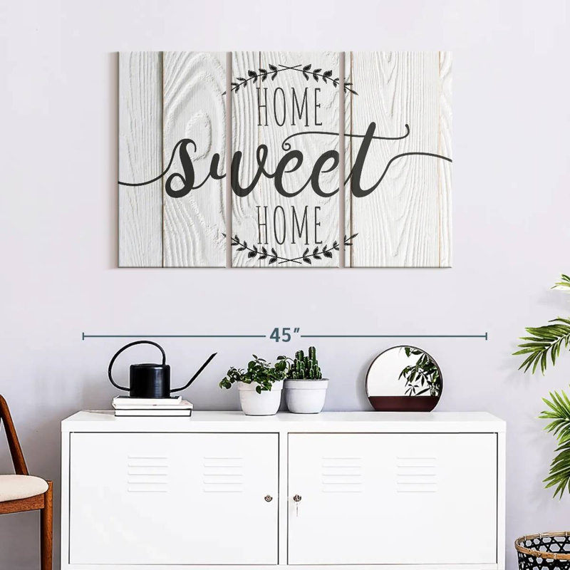 Home Sweet Home Typographie VI - Ensemble de 3 toiles tendues, H 38 po x l 24 po x P 1,25 po