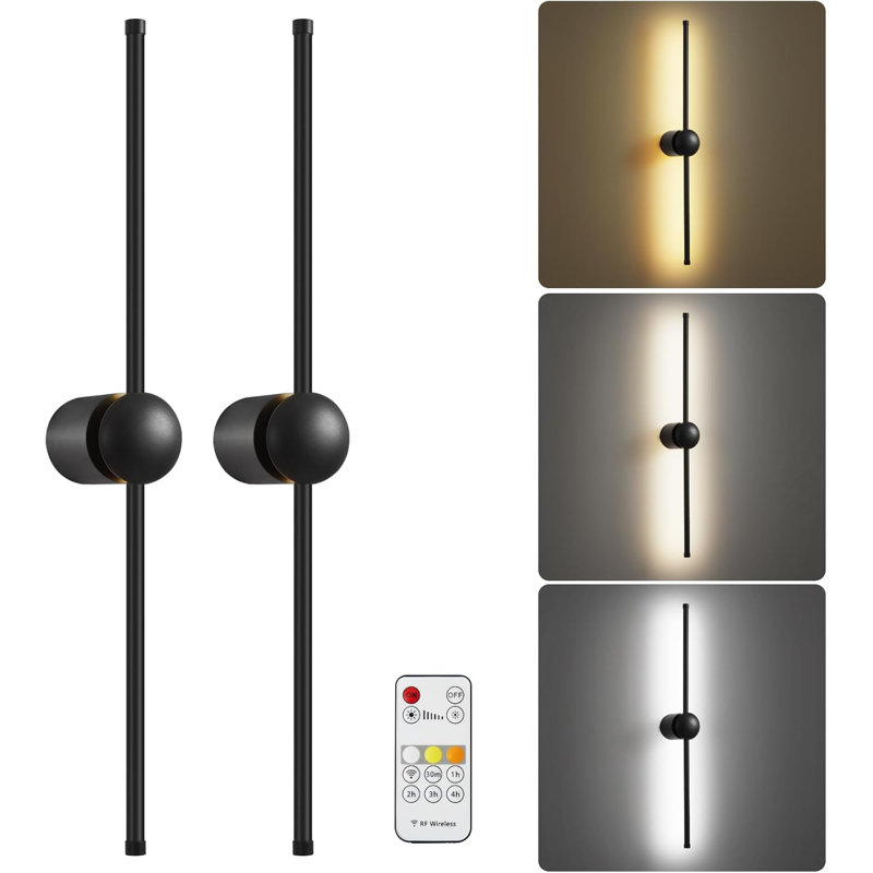 Rechargeable Battery Operated Wall Sconce Set Of Two, Wireless LED Wall Lights With Remote Control, 360° Rotation, Dimmable, Modern Cordless Wall Lamp For Living Room And Bedroom