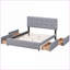 Grand lit plateforme tapissier en lin avec 4 tiroirs, sans sommier, gris clair pour la chambre principale
