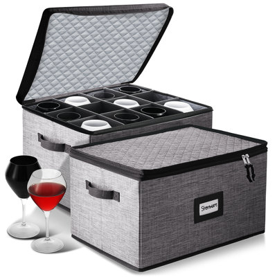 Hard Shell Wine Glass/Stemware Storage Box with Dividers