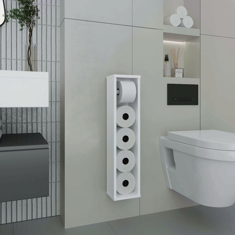 Porte-papier hygiénique de 28 po de hauteur avec étagère pour salle de bain, salon et cuisine, Blanc