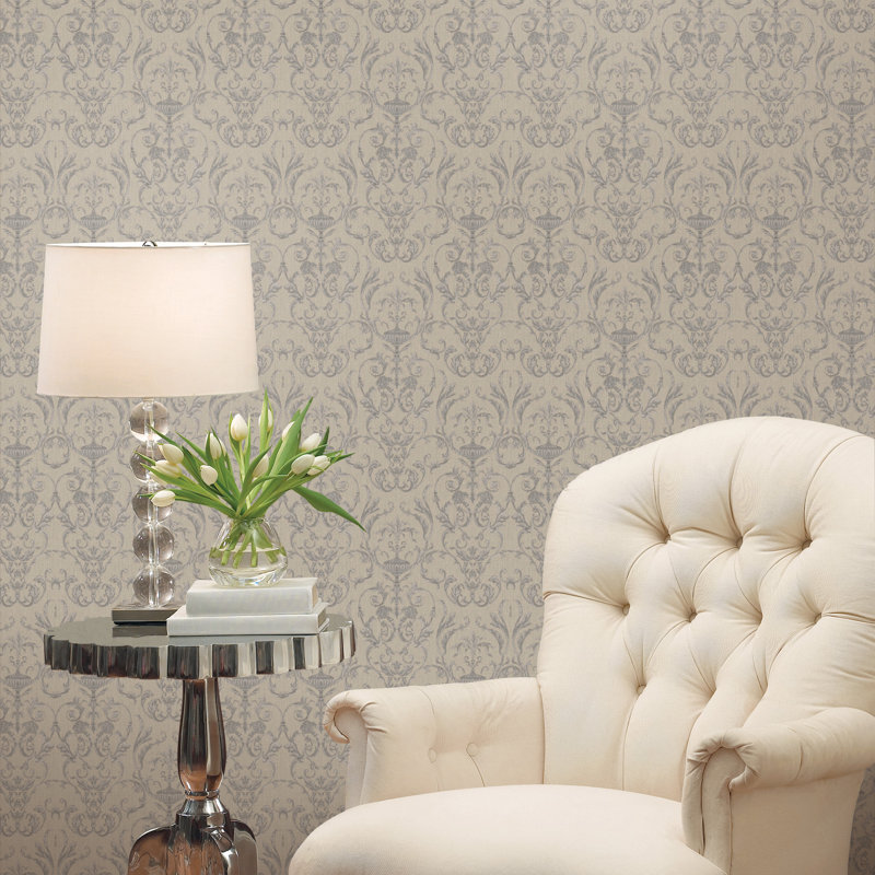 10m x53cm 3D Embossed Matte Wallpaper Roll, Beige/Grey