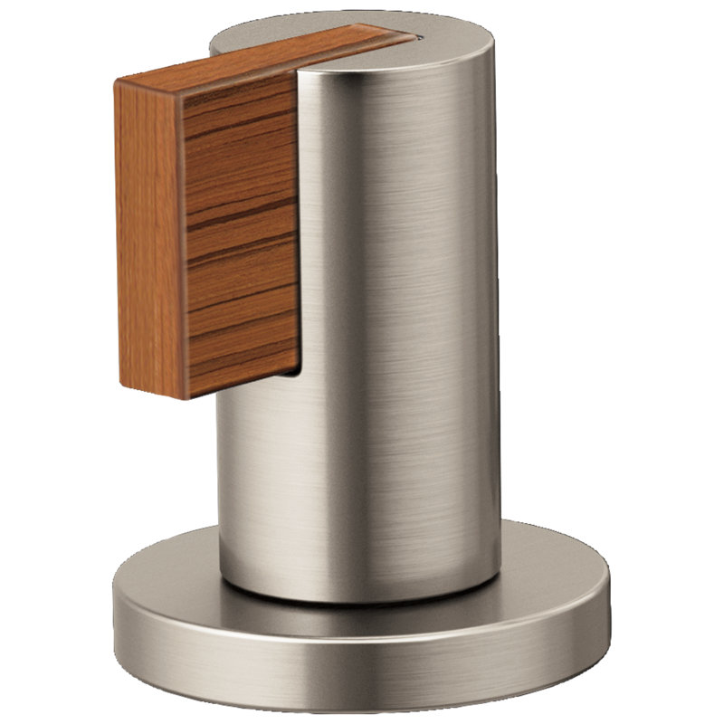 Litze® Widespread Lavatory Faucet With Low Spout, Luxe Nickel, Lever Handle with Teak Wood, 1.5 GPM