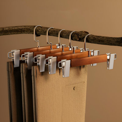 Solid Wood Pant Hangers - No Crease Garment Solution For Home Wardrobe Organization