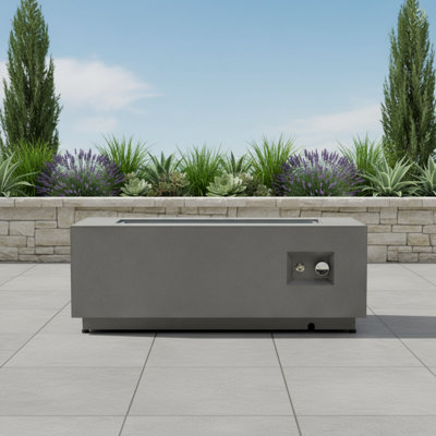 Gray Propane Gas Fire Pit Table 2-piece Set, Rectangular Steel Body + Glass Windproof Cover, Suitable For Outdoor Spaces Such As Terraces And Gardens.
