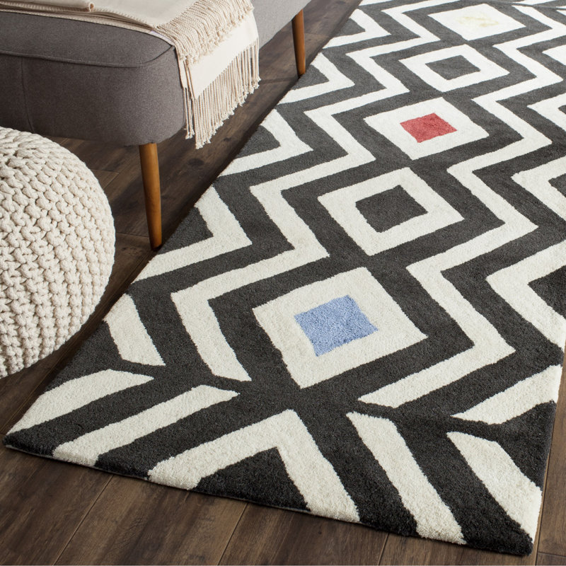 Tapis noir en laine touffeté à la main Sandweiler, Tapis de couloir 2 pi 6 po x 8 pi